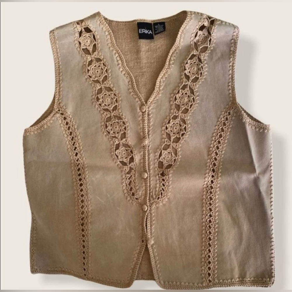 Hippie Leather Embroidered Leather Taupe Vest